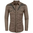 thumbnail image 1 of Mens Western Cowboy Shirt Embroidered Long Sleeve Button Down Shirts Casual Spring Fall Coffee L, 1 of 3