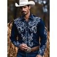 thumbnail image 1 of Mens Western Cowboy Shirt Long Sleeve Button Down Work Shirts with Pockets Regular Fit Work Basic Shirt Blue _M, 1 of 4