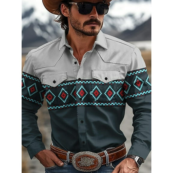 Mens Western Cowboy Shirts Button Down Long Sleeve Work Shirt Fall Casual Vintage Utility Shirts with Pockets Army green _XL