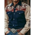 thumbnail image 1 of Mens Western Cowboy Shirts Button Down Long Sleeve Work Shirt Fall Casual Vintage Utility Shirts with Pockets Navy _XXL, 1 of 5