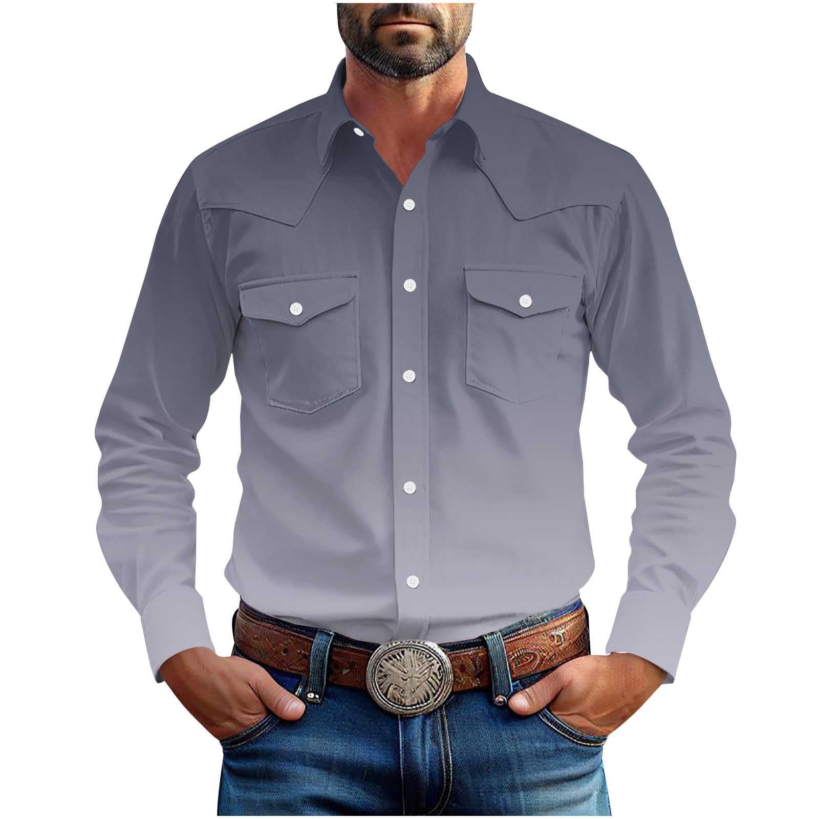 Mens Western Cowboy Shirts Gradient Color Button Up Shirts Long Sleeve ...