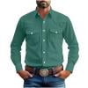 Mens Western Cowboy Shirts Long Sleeve Denim Casual Shirts Regular Fit Work Shirts Green M
