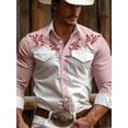 thumbnail image 1 of Mens Western Cowboy Shirts Long Sleeve Shirts with Two Pockets Embroidered Tops Pink L, 1 of 5