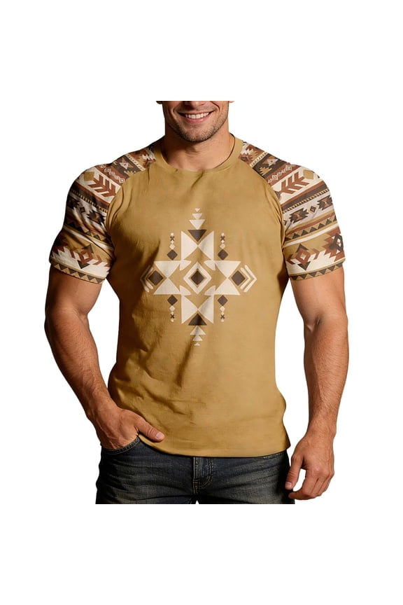 Mens Western Cowboy Summer Denim Print Short Sleeve Crewneck Top Casual South Tee Country Concert Rodeo Dress Up
