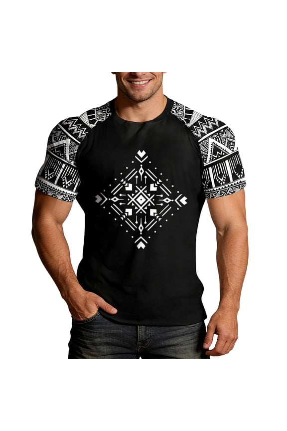 Mens Western Cowboy Summer Denim Print Tee Short Sleeves Crew Neck Casual Top Country Concert Rodeo Dress Up