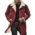 thumbnail image 1 of Mens Western Cowboy Vintage Suede Jacket Plush Collar Coats Faux Leather Winter Warm Button Up Long Trench Coat, 1 of 5
