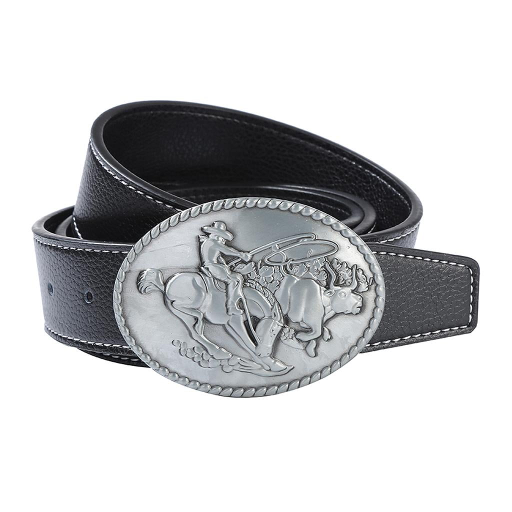 Mens Western Leather Belt Antique Cowboy Metal Buckle Texas  display picture 1