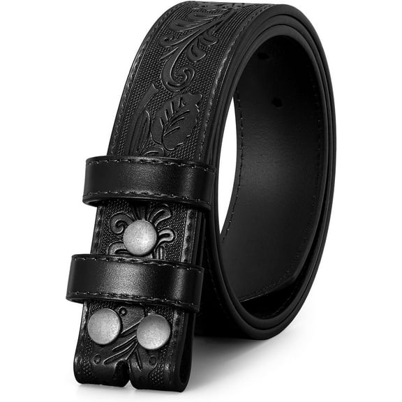 Mens Western Leather Belt Strap Without Buckle 1.5" Vintage Replacement Cowboy Leather Belt Strap with Snap on Buckle