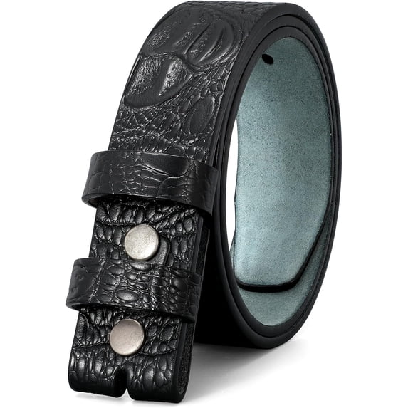 Mens Western Leather Belt Strap Without Buckle 1.5" Vintage Replacement Cowboy Leather Belt Strap with Snap on Buckle