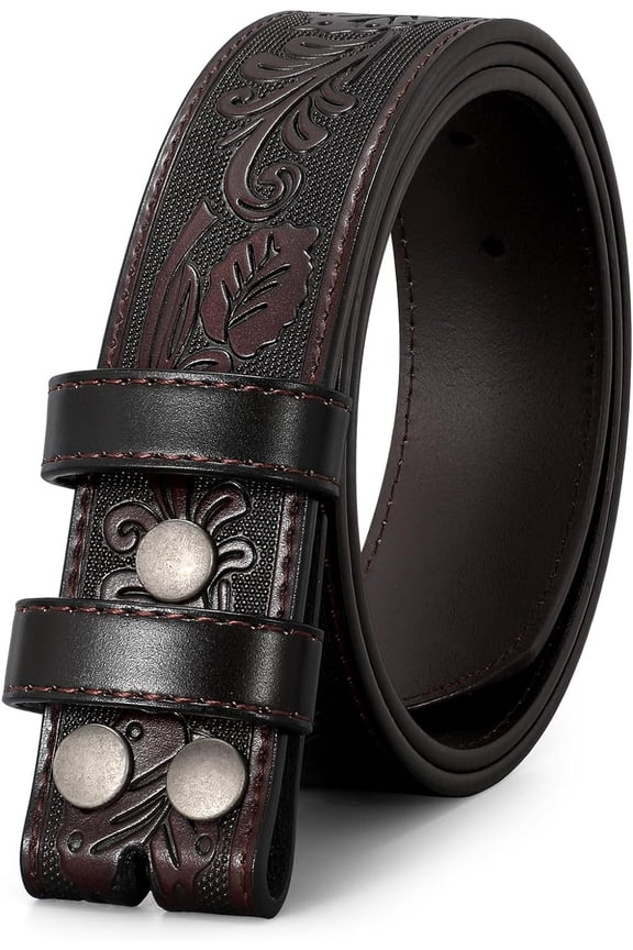 Mens Western Leather Belt Strap Without Buckle 1.5" Vintage Replacement Cowboy Leather Belt Strap with Snap on Buckle