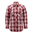 thumbnail image 1 of Mens Western Pearl Snap Button Down Casual Long Sleeve Plaid Cowboy Shirt (#27 Red/Light Blue, L), 1 of 3