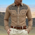 thumbnail image 1 of Mens Western Shirts Long Sleeve Button Down Shirts Cowboy Slim Fit Spring Fall Tops Khaki XL, 1 of 4