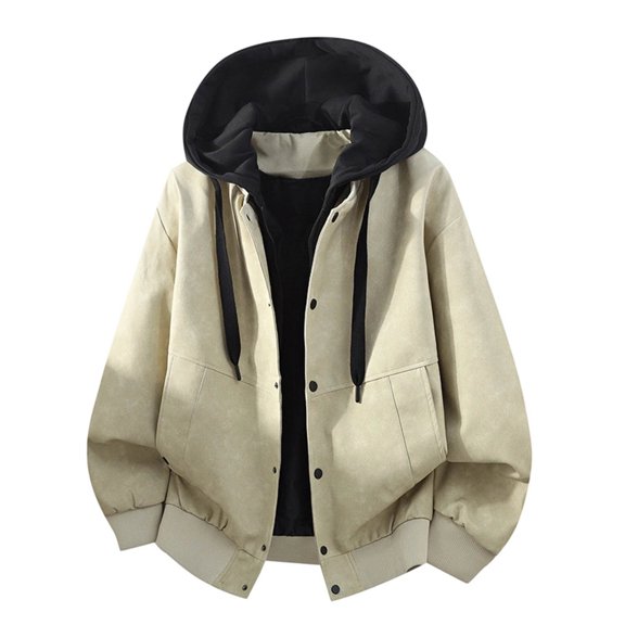 Mens Western Style Trucker Faux Suede Leather Hooded Jacket Snap Button Oversized Cowboy Jacket with Side Pockets