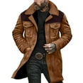 thumbnail image 1 of Mens Western Vintage Suede Jacket Lapel Collar Coats Winter Warm Long Jackets Man Zip up Casual Patchwork Outwear Tops Yellow L, 1 of 7
