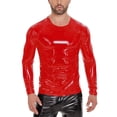 thumbnail image 1 of Mens Wetlook Shiny Faux Leather Long Sleeve Muscle T-Shirt Tops Party Clubwear, 1 of 4