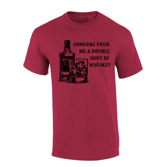 Mens Whiskey Bottle & Glass Double Shot Of Whiskey Humorous Funny Mens Short Sleeve T-Shirt-Antique Cherry-Large