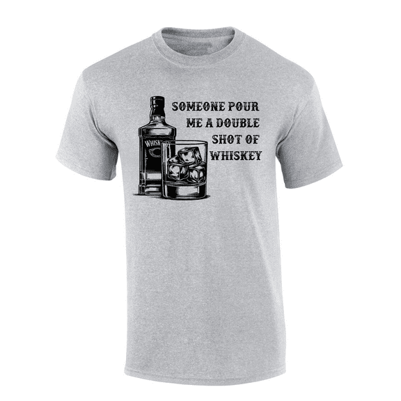 Mens Whiskey Bottle & Glass Double Shot Of Whiskey Humorous Funny Mens Short Sleeve T-Shirt-Sport Grey-Small