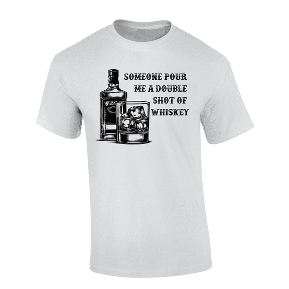 Mens Whiskey Bottle & Glass Double Shot Of Whiskey Humorous Funny Mens Short Sleeve T-Shirt-White-X-Large