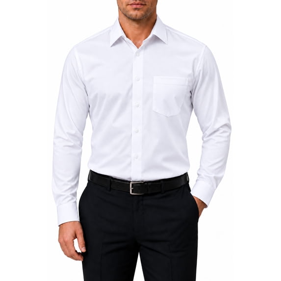 Men's White Dress Shirts Wrinkle Resistant Stretch Long Sleeve Button Down Shirt Regular Fit