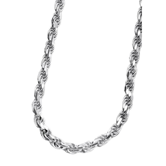 Mens White Gold Chain - Solid White Rope Chain - Silver / 10K / 14K