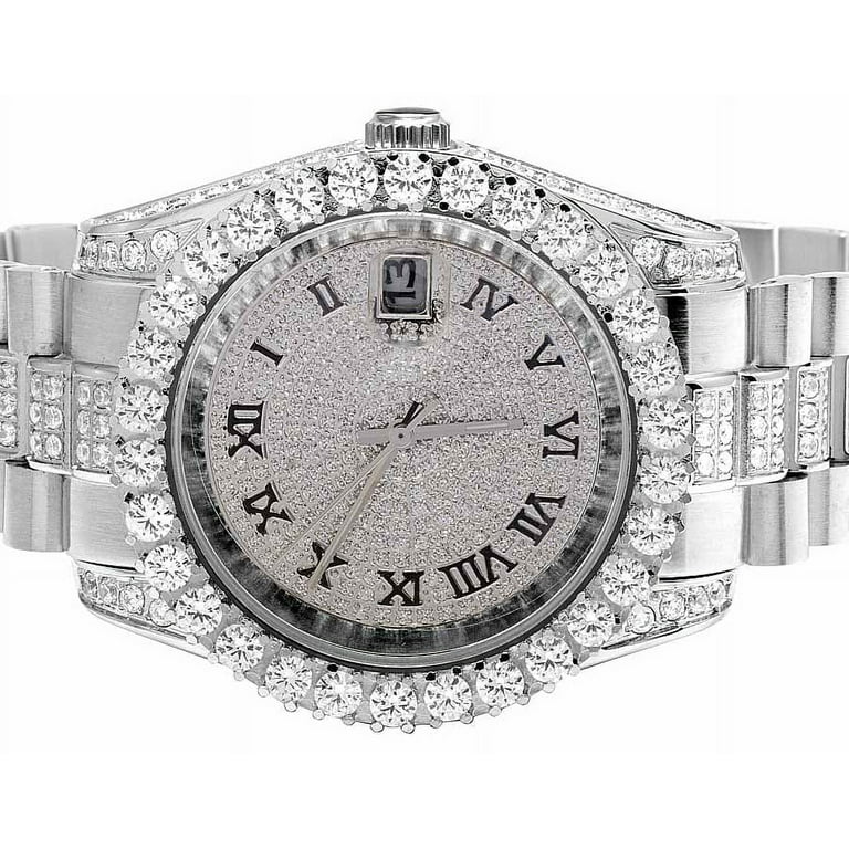 Men s White Gold Plated Cubic Zirconia Watch