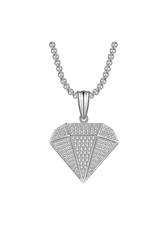 Mens White Gold Tone Diamond D-shape CZ Iced Out Pendant Hip-hop Chain Jewelry for Women