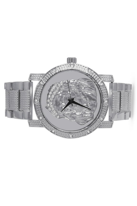 Mens White Gold Tone Joe Rodeo Jojo Lab Diamond 45mm Jesus Face Dial Stainless Steel Back Metal Band Custom Watch