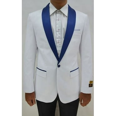 Mens White/Navy Collar Tuxedo Jacket Alberto Dinner-Jacket