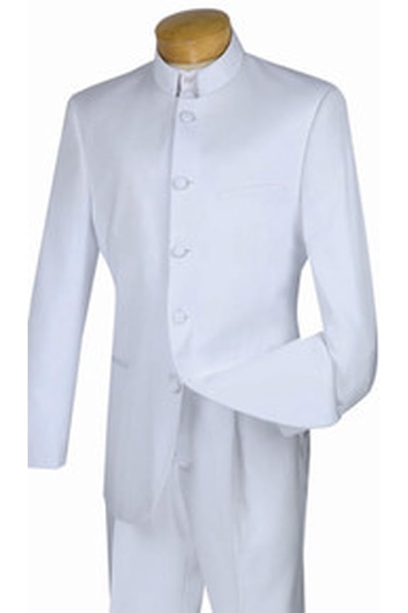 Mens White Nehru Chinese Collar Suits Fashion Tuxedo Vinci 5HT