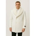 thumbnail image 1 of Mens White Peacoat Double-Breasted Overcoat with Faux Fur Shawl Collar – Alberto Nardoni Collection Wool Fabric, 1 of 2