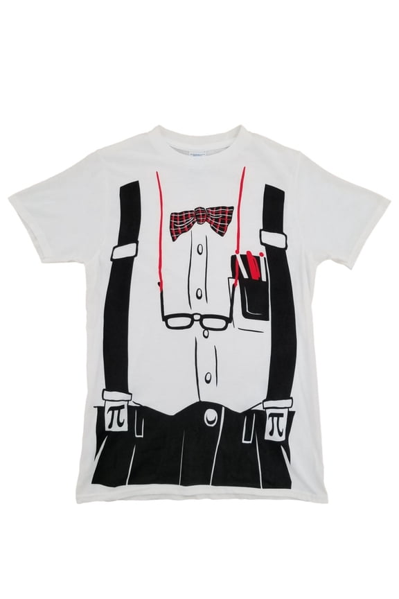 Mens White Poindexter Geek Dweeb Nerd Costume Graphic Halloween T-Shirt L