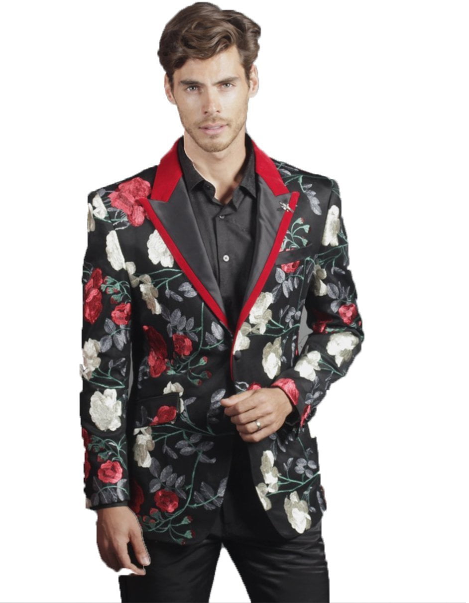 Red flower suit jacket sale