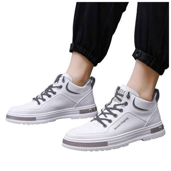 Mens White Sneakers Low Top Tennis Shoes Lace up Casual Shoes Non Slip Athletic Walking Sneakers