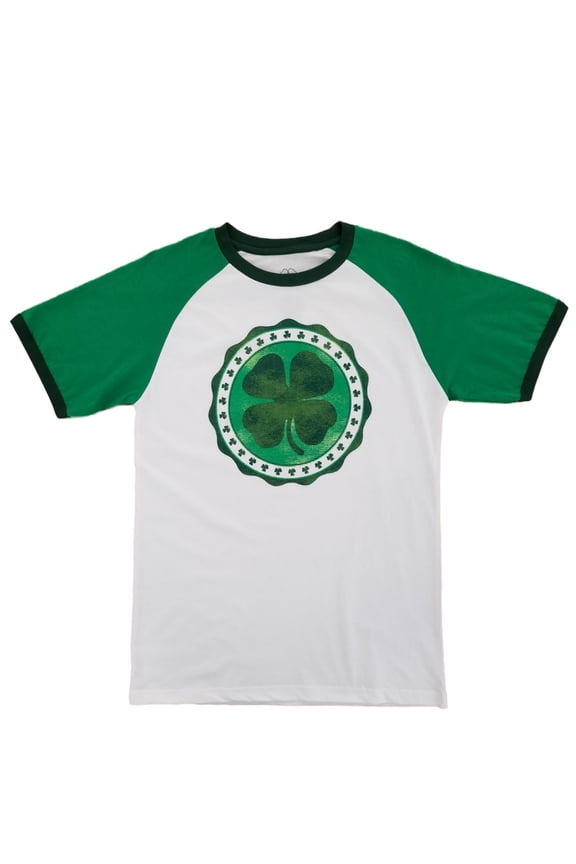 Mens White St. Patrick's Day Four Leaf Clover Raglan T-Shirt Small