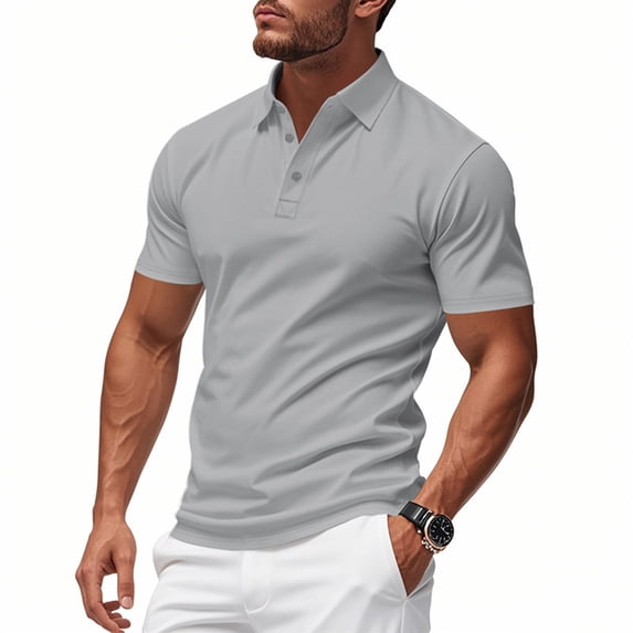 Mens White T Shirts Mens Uniform Shirts Short Sleeve Button Lapel Collar Golf Basic Tee Tops Fashion Casual Solid Color T-Shirt Gray L