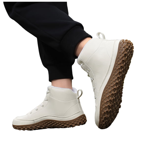 Mens White Waterproof Hiking Boots Lace Up Ankle Snow Booties Winter Warm Casual Non Slip Outdoor Work Shoes