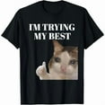 thumbnail image 1 of Mens Wholesome "I'M TRYING MY BEST" Text With Thumbs - Up Cat Meme Graphic Tees Print T - shirts Short Sleeve Casual Tops Shirts, 1 of 5