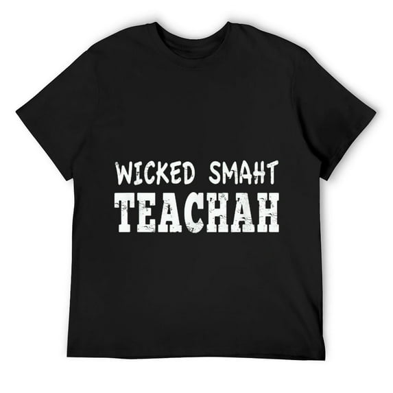 Mens Wicked Smaht Teachah Funny School Teacher Distressed T-Shirt Black