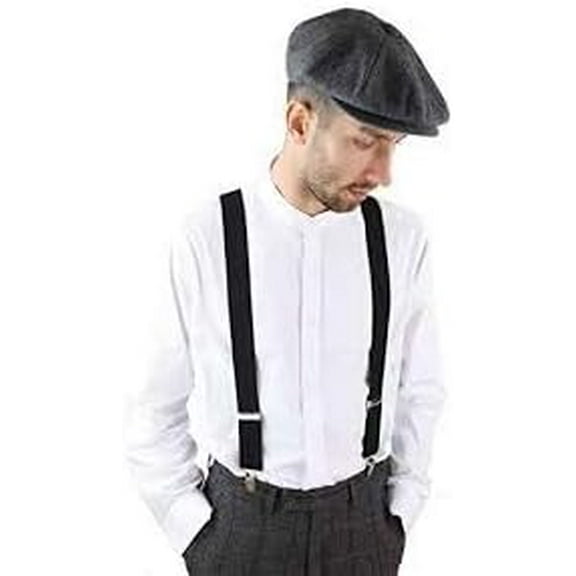 Mens Wide Black Braces 3.5 cm, Peaky Style,