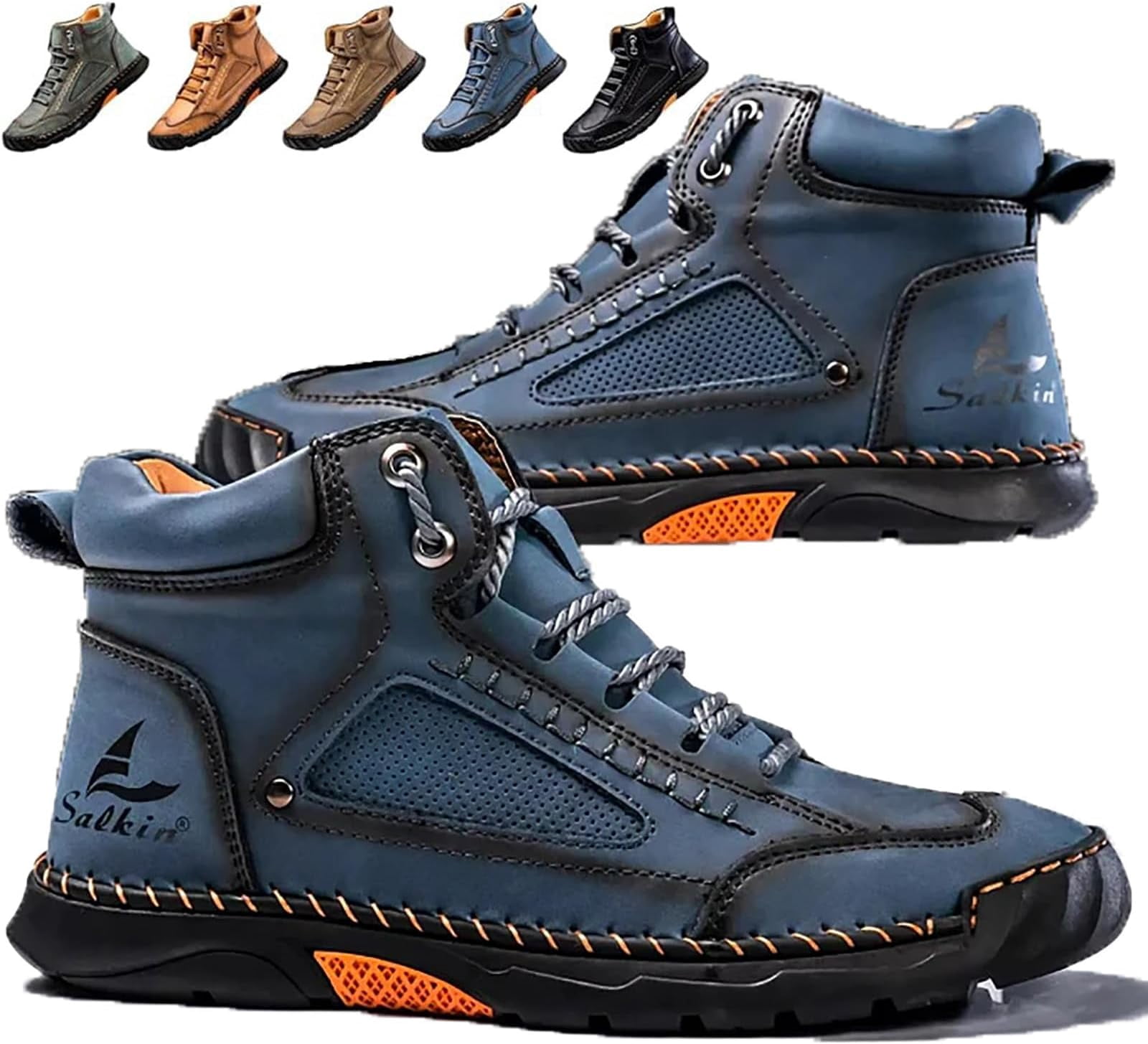 Mens Wide Leather Shoes for Hiking Working, Saw behind Men's Comfortable Handmade Boots–Waterproof, Arch Support, Spacious Toe Box, Non-Slip,Lightweight Breathable Outdoor Walking