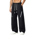 thumbnail image 1 of Mens Wide Leg Baggy Hiking Pants, Elastic Drawstring Waist Ruched Loose Fit Long Trousers Side Zipper Pockets Lightweight Outdoor Walking Fishing Casual Pants Size 4XL Black, 1 of 9