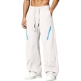 thumbnail image 1 of Mens Wide Leg Baggy Hiking Pants, Elastic Drawstring Waist Ruched Loose Fit Long Trousers Side Zipper Pockets Lightweight Outdoor Walking Fishing Casual Pants Size 4XL White, 1 of 9
