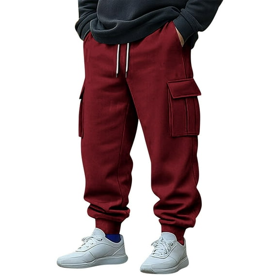 Mens Wide Leg Baggy Sweatpants Drawstring Waist Winter Cargo Joggers Loose Fit Athletic Jogging Pants With Flap Pockets