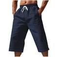 thumbnail image 1 of Mens Wide Leg Capri Pants Solid Casual Drawstring Summer Capris with Pockets Loose Fit Baggy Lounge Pants for Beach, 1 of 5