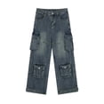 thumbnail image 1 of Mens Wide Leg Cargo Jeans with Pockets Washed Denim Loose Fit Casual Trousers Durable Everyday Streetwear Style, 1 of 10