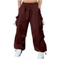 thumbnail image 1 of Mens Wide Leg Cargo Pants Drawstring Hiking Baggy Pants with Pockets High Waist Athletic Casual Trousers 4XL, Wine, 1 of 6