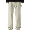 thumbnail image 1 of Mens Wide Leg Cargo Pants with Pockets Relaxed Drawstring Elastic Waist Hiking Trousers Casual Solid Loose Comfort Loungewear Athletic Jogger Pant, 1 of 7
