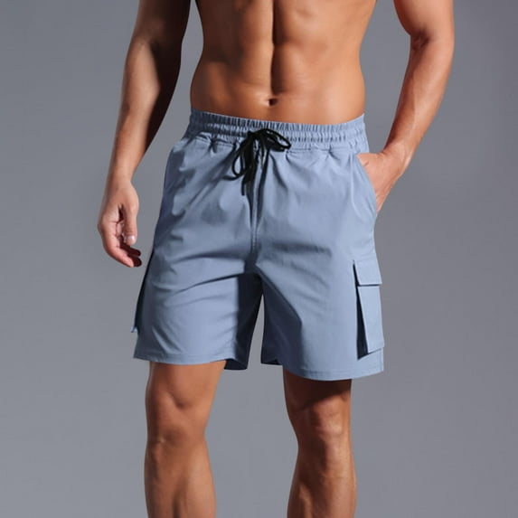 Mens Wide Leg Cargo Shorts with Pockets and Drawstring Elastic Waist Bermuda Short Casual Lightweight Solid Color Hiking Half Pants