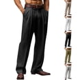 thumbnail image 1 of Mens Wide Leg Dress Pants Relaxed Fit Fashion Vintage Work Trousers Cotton Linen Pleated Baggy Lined Slacks Black XXL, 1 of 8