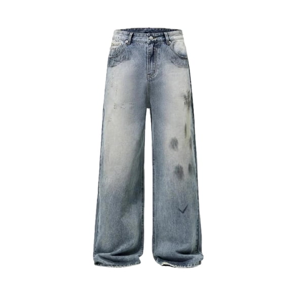 Mens Wide Leg Jeans Distressed Washed Denim Relaxed Fit Casual Pants 100 Percent Cotton Plus Size Durable Versatile